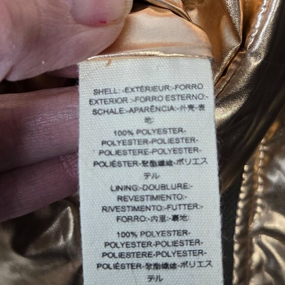 FREE PEOPLE Size XS Reversible Nylon Puffer Oversized Metallic Gold Green Coat - Picture 12 of 16